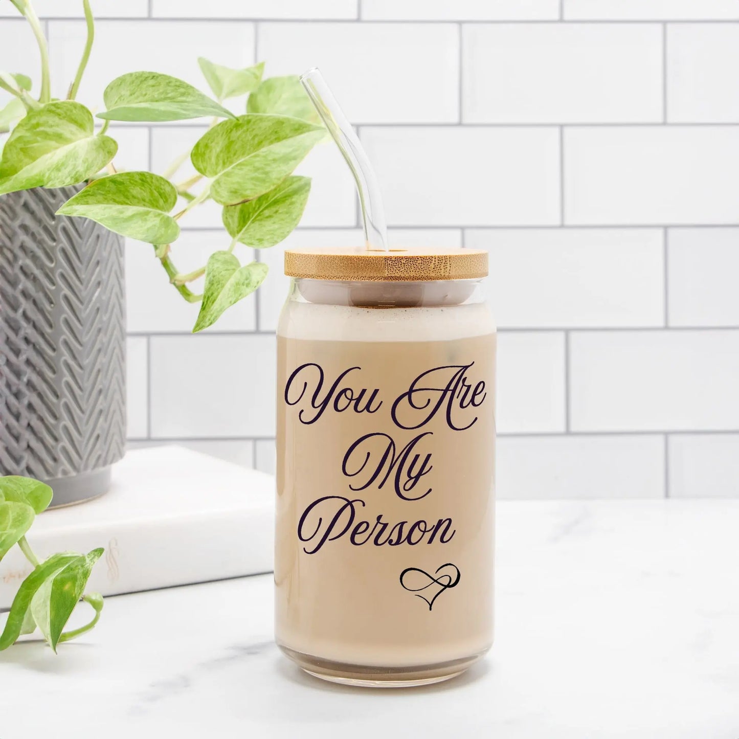 You Are My Person Glass Can – Aesthetic Iced Coffee Cup with Bamboo Lid & Straw – Cute Gift for Couples, Best Friends and Loved Ones Cozy Candles & Mugs