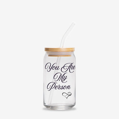 You Are My Person Glass Can – Aesthetic Iced Coffee Cup with Bamboo Lid & Straw – Cute Gift for Couples, Best Friends and Loved Ones Cozy Candles & Mugs