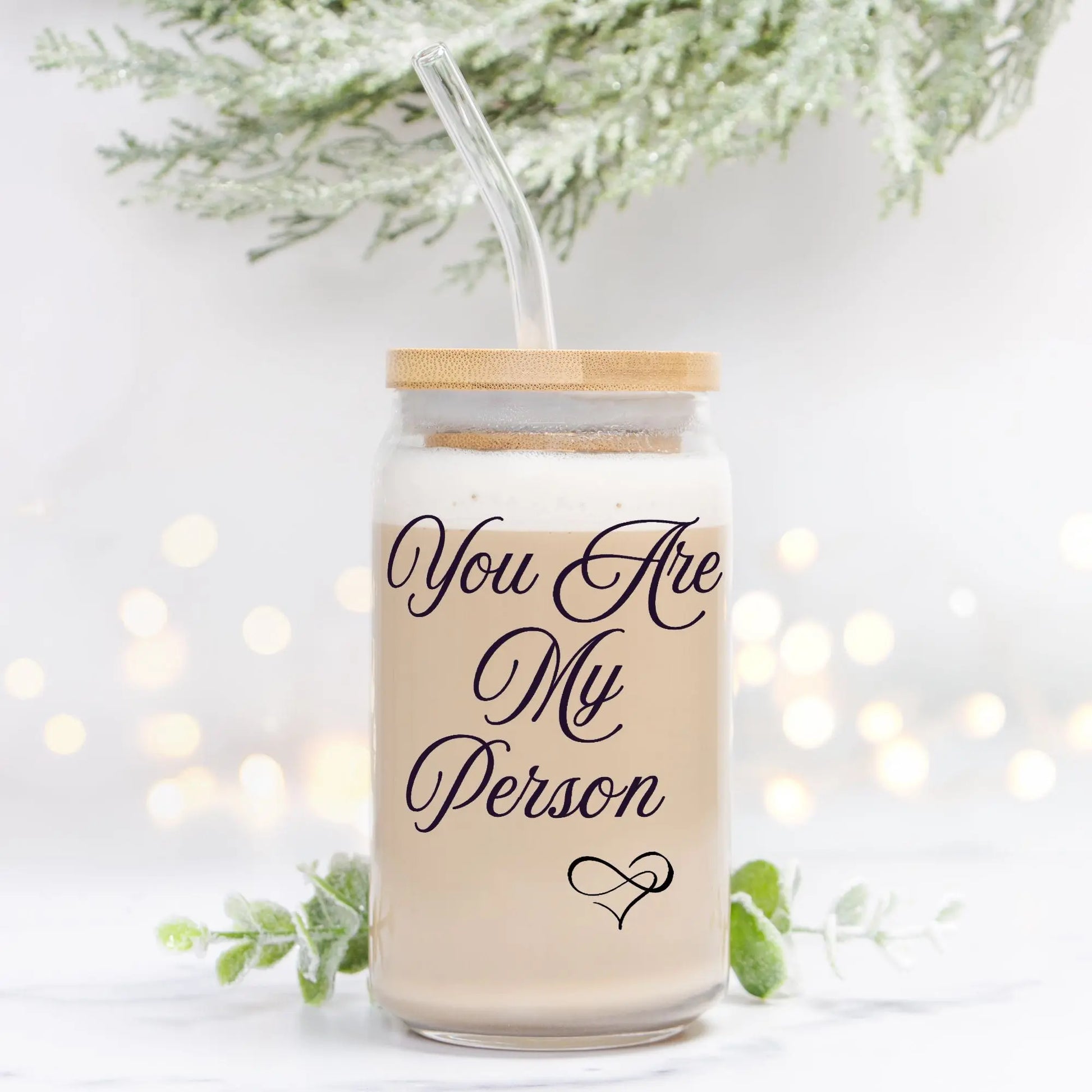 You Are My Person Glass Can – Aesthetic Iced Coffee Cup with Bamboo Lid & Straw – Cute Gift for Couples, Best Friends and Loved Ones Cozy Candles & Mugs