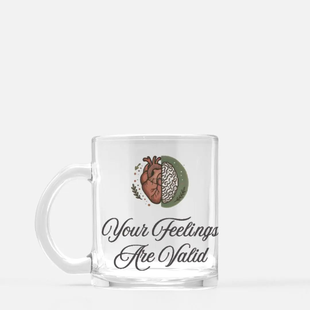 Your Feelings Are Valid Mug -  Brain Heart Illustration in Soothing Earth Tones, Inspirational Mental Health Gift - Cozy Candles & Mugs