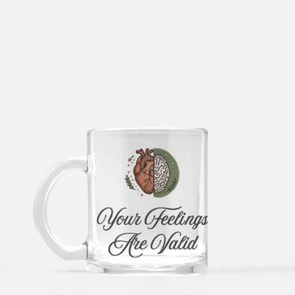 Your Feelings Are Valid Mug -  Brain Heart Illustration in Soothing Earth Tones, Inspirational Mental Health Gift - Cozy Candles & Mugs